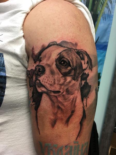 Tattoos - Black and Grey Dog Portrait - 128238
